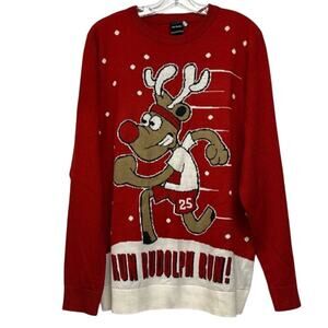 Men's Jake Austin New Run Rudolph Run Ugly Christmas Holiday Sweater Size Large